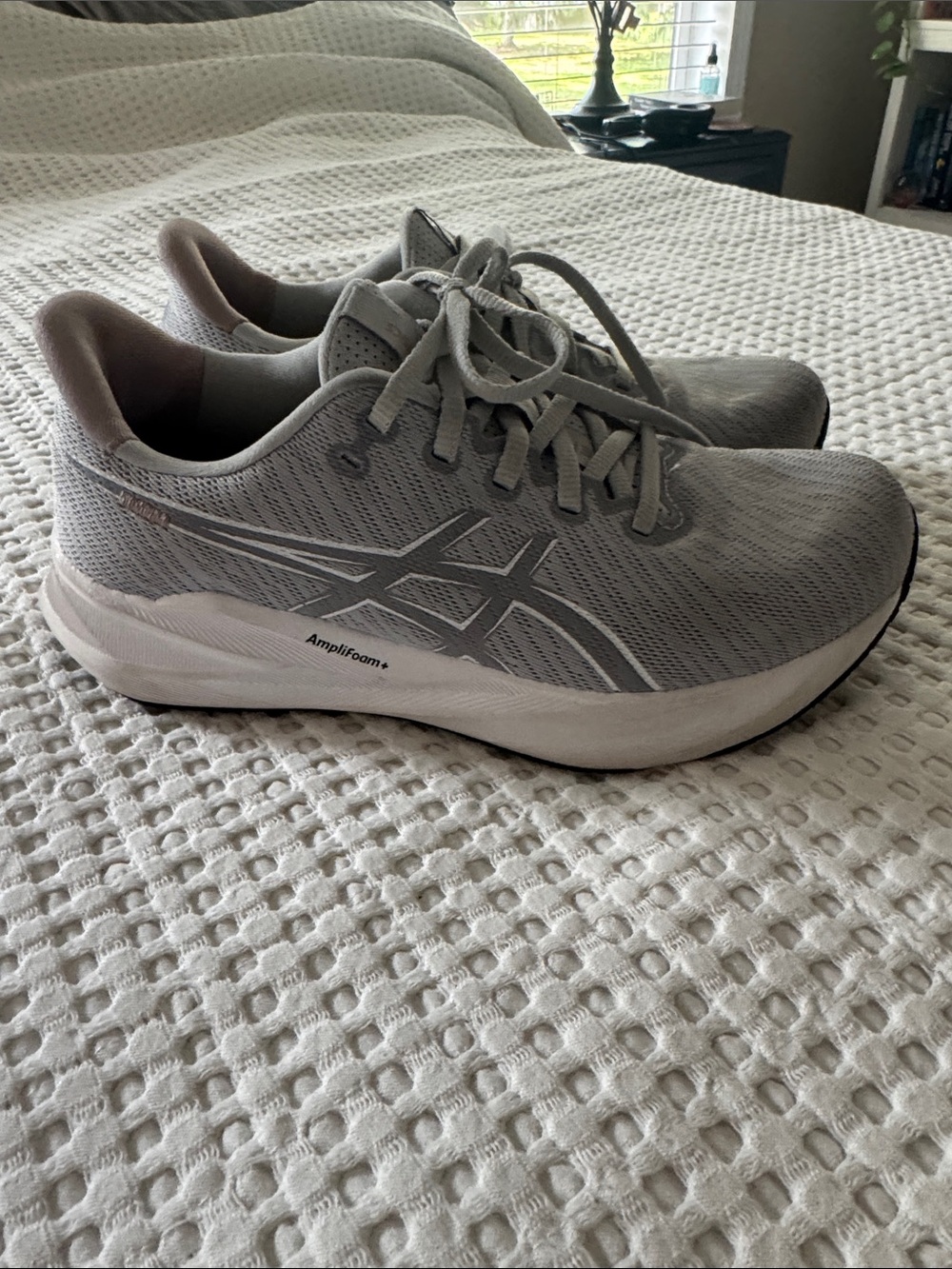 Asics Light Gray Mesh Running Shoes with White Midsole